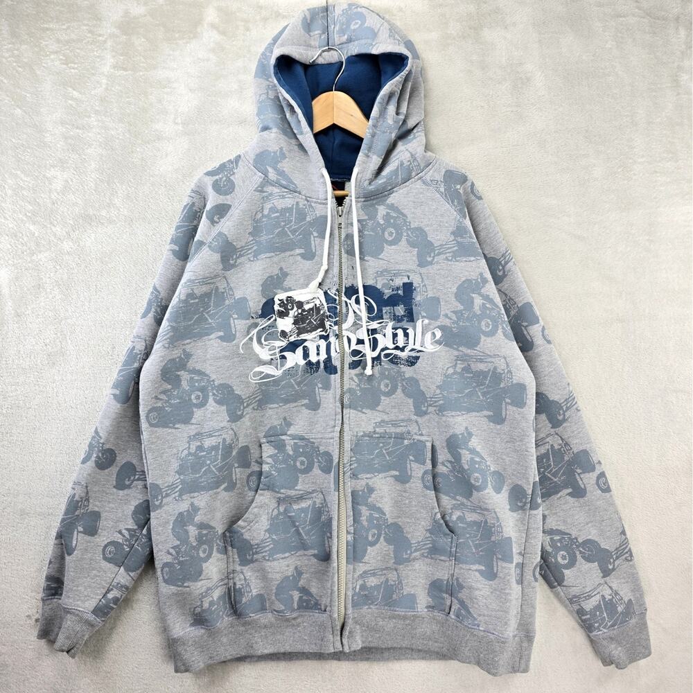 Vintage Sand Ste Zip Up Hoodie Mens XL Gray AOP Motocross ATV Four Wheeler Y2K